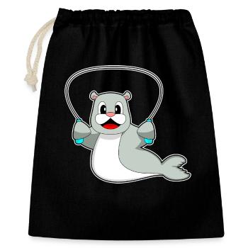 Seehund Seilspringen Springseil Fitness - Geschenkbeutel aus Baumwolle (40 x 50 cm) - Schwarz - Vorne