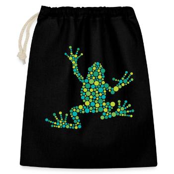 Punktfrosch aus bunten Kreisen - Geschenkbeutel aus Baumwolle (40 x 50 cm) - Schwarz - Vorne