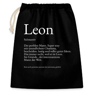 Leon Wörterbuch Erklärung Vorname Lukas - Geschenkbeutel aus Baumwolle (40 x 50 cm) - Schwarz - Vorne