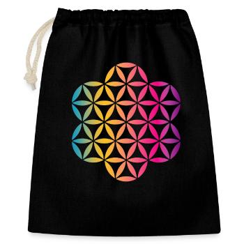 Yoga Flower of Life Lebensblume Mandala farbenfroh - Geschenkbeutel aus Baumwolle (40 x 50 cm) - Schwarz - Vorne
