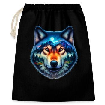 Wolf - Geschenkbeutel aus Baumwolle (40 x 50 cm) - Schwarz - Vorne
