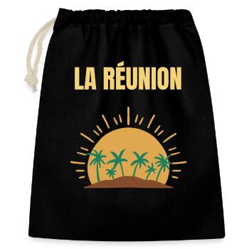 La Réunion T-Shirt Sonne und Palmen - Geschenkbeutel aus Baumwolle (40 x 50 cm) - Schwarz - Vorne