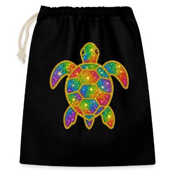 Regenbogen Glitzer Schildkröte - Geschenkbeutel aus Baumwolle (40 x 50 cm) - Schwarz - Vorne