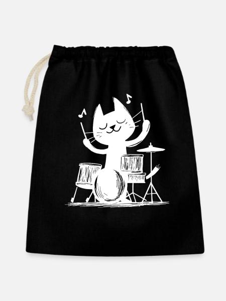 Cat-Katze-Music-Music-Drums - Geschenkbeutel aus Baumwolle (40 x 50 cm) - Schwarz