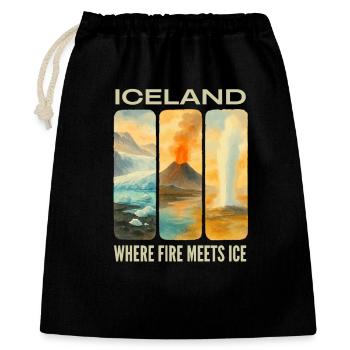 Island: Wo Feuer auf Eis trifft - Geschenkbeutel aus Baumwolle (40 x 50 cm) - Schwarz - Vorne