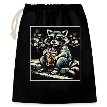 Funny raccoon drinking iced coffee - Gift Bag 40 x 50 cm - black - Front