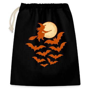 Sorcière volante avec des chauves-souris – Design d’Halloween - Sac cadeau 40 x 50 cm - noir - Devant