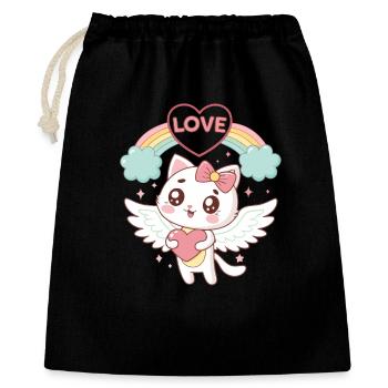 Chat ailé Arc en Ciel Amour - Sac cadeau 40 x 50 cm - noir - Devant