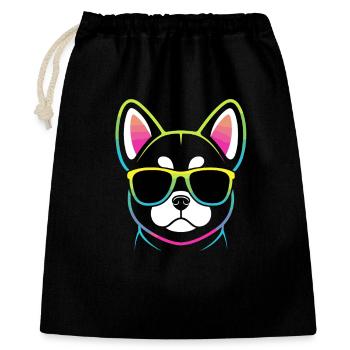 Regenbogenhund mit Brille - Geschenkbeutel aus Baumwolle (40 x 50 cm) - Schwarz - Vorne