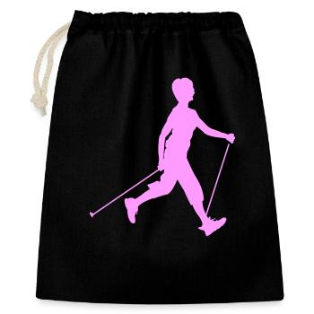 Randonneur avec marche nordique - Sac cadeau 40 x 50 cm - noir - Devant