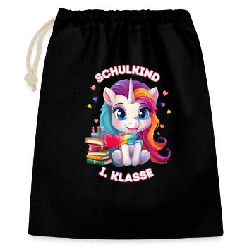 Schulkind Einhorn 1 Klasse - Geschenkbeutel aus Baumwolle (40 x 50 cm) - Schwarz - Vorne