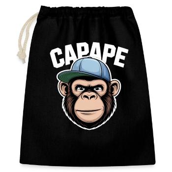 Capape Affenkopf Mit Cap Urban Style - Geschenkbeutel aus Baumwolle (40 x 50 cm) - Schwarz - Vorne