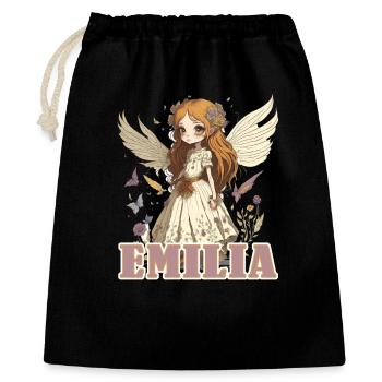 Emilia - Mädchenname - Fee  - Geschenkbeutel aus Baumwolle (40 x 50 cm) - Schwarz - Vorne