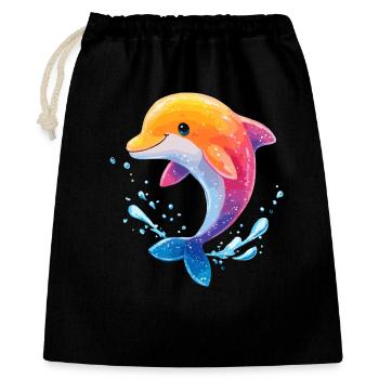 Farbiger Delfin Spritz - Geschenkbeutel aus Baumwolle (40 x 50 cm) - Schwarz - Vorne