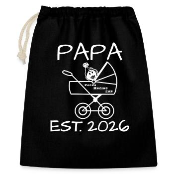 PAPA est. 2026 Cooler Kinderwagen mit Baby - Geschenkbeutel aus Baumwolle (40 x 50 cm) - Schwarz - Vorne