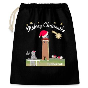 Weihnachten Leuchtturm Staberhuk Fehmarn, Wolf - Geschenkbeutel aus Baumwolle (40 x 50 cm) - Schwarz - Vorne