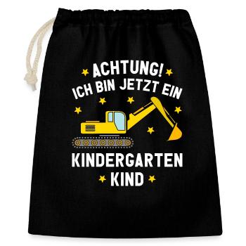 Ich bin jetzt ein Kindergartenkind Bagger Kita - Geschenkbeutel aus Baumwolle (40 x 50 cm) - Schwarz - Vorne