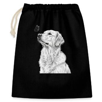 Golden Retriever Illustration mit Schmetterling - Geschenkbeutel aus Baumwolle (40 x 50 cm) - Schwarz - Vorne