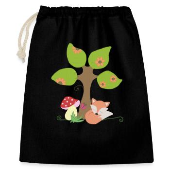 Fuchs unterm Baum - Geschenkbeutel aus Baumwolle (40 x 50 cm) - Schwarz - Vorne