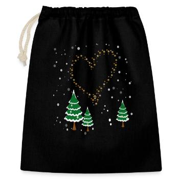 Winterwald Herz Sterne - Geschenkbeutel aus Baumwolle (40 x 50 cm) - Schwarz - Vorne