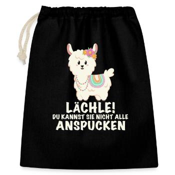 Lama lustiger Spruch Lächeln - Geschenkbeutel aus Baumwolle (40 x 50 cm) - Schwarz - Vorne