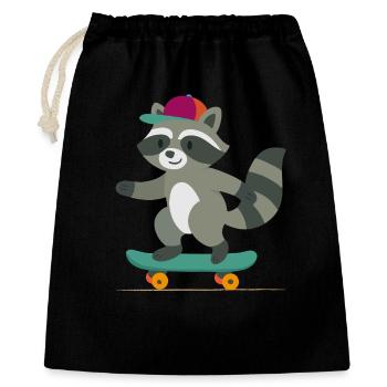 Skateboard-Waschbär mit Basecap - Geschenkbeutel aus Baumwolle (40 x 50 cm) - Schwarz - Vorne