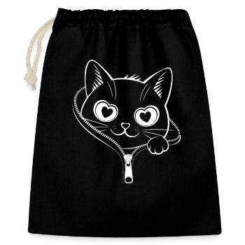 Chat à fermeture éclair mignon - Kawaii Heart Eyes Kitty - Sac cadeau 40 x 50 cm - noir - Devant