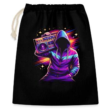80er Neon Boombox Streetstyle  - Geschenkbeutel aus Baumwolle (40 x 50 cm) - Schwarz - Vorne