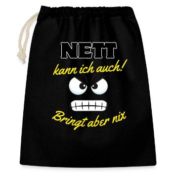 Motivationsspruch mit Cartoon-Augen - Geschenkbeutel aus Baumwolle (40 x 50 cm) - Schwarz - Vorne