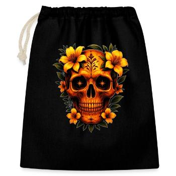 Totenkopf mit Blumen  - Geschenkbeutel aus Baumwolle (40 x 50 cm) - Schwarz - Vorne