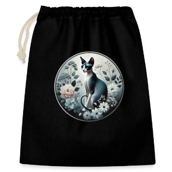 Princesse Sphynx chat parmi les fleurs - Sac cadeau 40 x 50 cm - noir - Devant