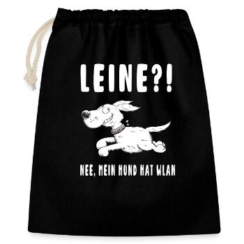 Leine - Nee mein Hund hat WLAN - Hunde - Geschenk - Geschenkbeutel aus Baumwolle (40 x 50 cm) - Schwarz - Vorne