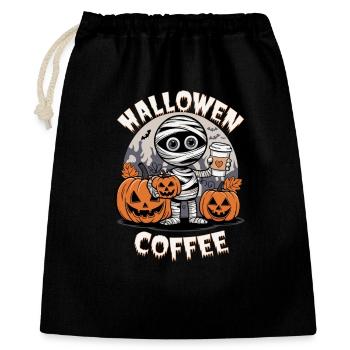 Momie d’Halloween avec des citrouilles et du café - Sac cadeau 40 x 50 cm - noir - Devant