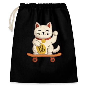 Maneki-neko Katzen-Skateboard - Geschenkbeutel aus Baumwolle (40 x 50 cm) - Schwarz - Vorne