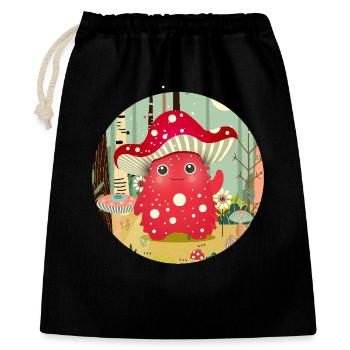 Lustiges Pilz-Monster im bunten Wald - Geschenkbeutel aus Baumwolle (40 x 50 cm) - Schwarz - Vorne