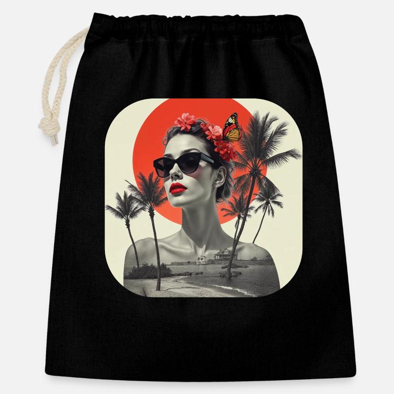 Retro T-Shirt Collage - Geschenkbeutel aus Baumwolle (40 x 50 cm) - Schwarz