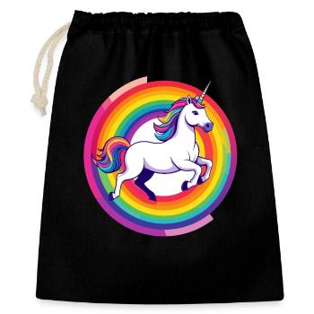 Regenbogen Unicorn Einhorn springt Kreis Motiv - Geschenkbeutel aus Baumwolle (40 x 50 cm) - Schwarz - Vorne