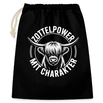 Highlands Zottelpower Highlandrinder - Geschenkbeutel aus Baumwolle (40 x 50 cm) - Schwarz - Vorne