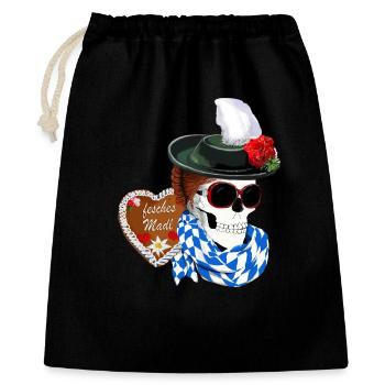 Crâne de femme avec chapeau et coiffure Gretel - Sac cadeau 40 x 50 cm - noir - Devant