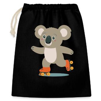 Rollschuh-Koala – Fröhliches Tiermotiv Abenteurer - Geschenkbeutel aus Baumwolle (40 x 50 cm) - Schwarz - Vorne
