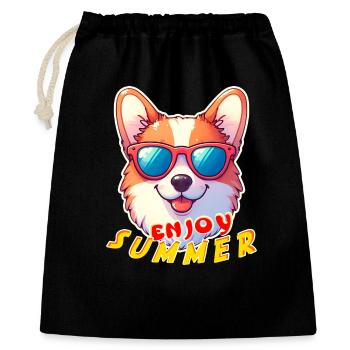 Sunny Corgi Summer Vibes - Geschenkbeutel aus Baumwolle (40 x 50 cm) - Schwarz - Vorne