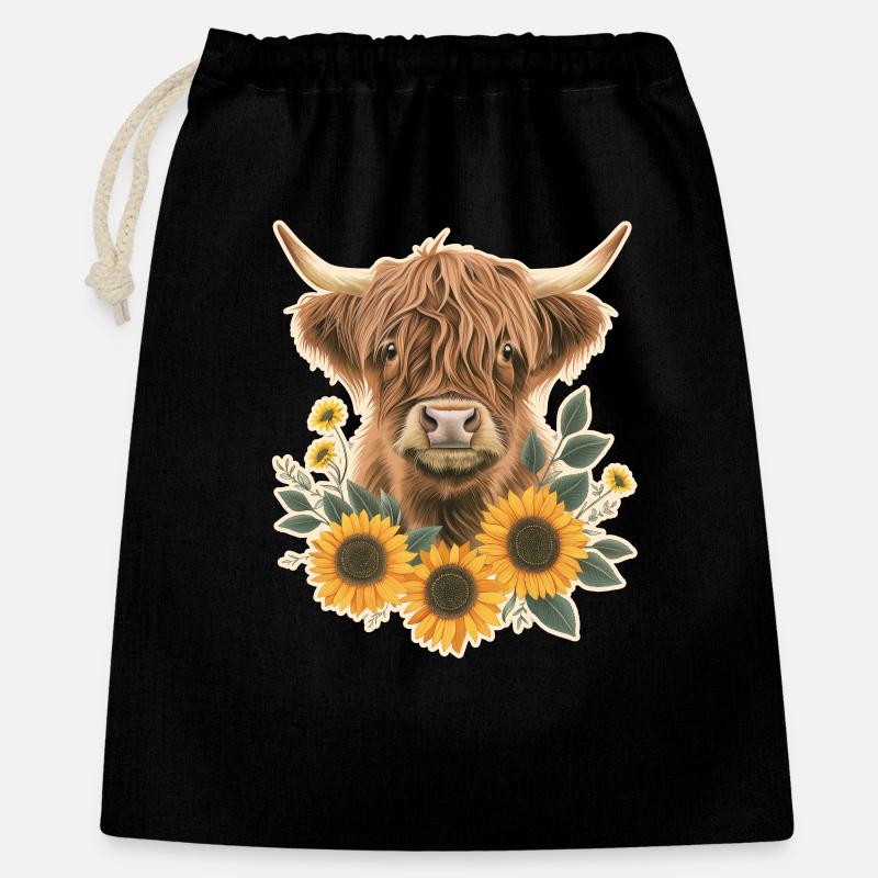 Highland cattle with flowers - Gift Bag 40 x 50 cm - black