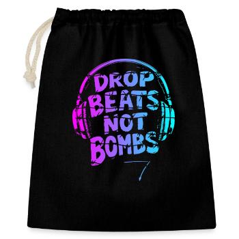 Drop Beats Not Bombs pink cyan - Geschenkbeutel aus Baumwolle (40 x 50 cm) - Schwarz - Vorne
