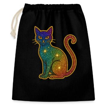 Regenbogen Glitzer Katze zu Halloween - Geschenkbeutel aus Baumwolle (40 x 50 cm) - Schwarz - Vorne