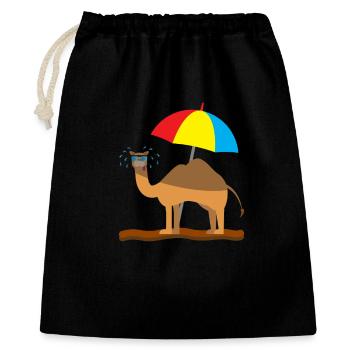 Kindershirt Kamel Kindermotiv schwitzendes Kamel - Geschenkbeutel aus Baumwolle (40 x 50 cm) - Schwarz - Vorne