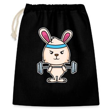 Fitness-Hase - Geschenkbeutel aus Baumwolle (40 x 50 cm) - Schwarz - Vorne