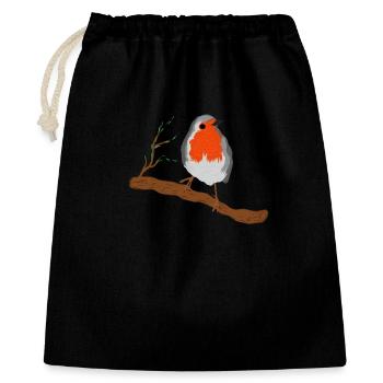 Rotkehlchen mit Prächtigen Federkleid auf Ast - Geschenkbeutel aus Baumwolle (40 x 50 cm) - Schwarz - Vorne