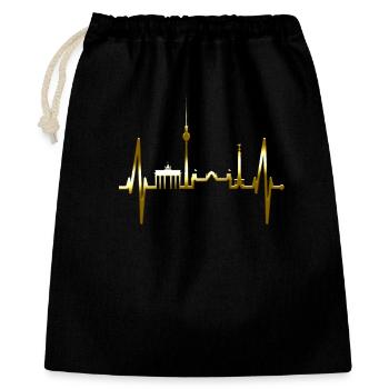 Berlin Skyline Herzschlag Gold Liebe Love Berliner - Geschenkbeutel aus Baumwolle (40 x 50 cm) - Schwarz - Vorne