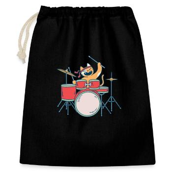 Katze Katzen Musik Cat Drummer Schlagzeug Band - Geschenkbeutel aus Baumwolle (40 x 50 cm) - Schwarz - Vorne
