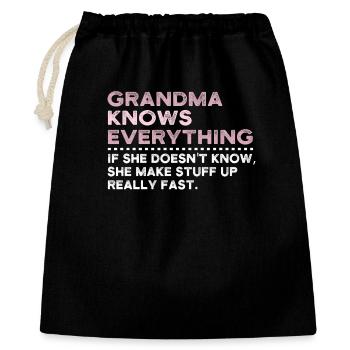Grandma Knows Everything - Geschenkbeutel aus Baumwolle (40 x 50 cm) - Schwarz - Vorne